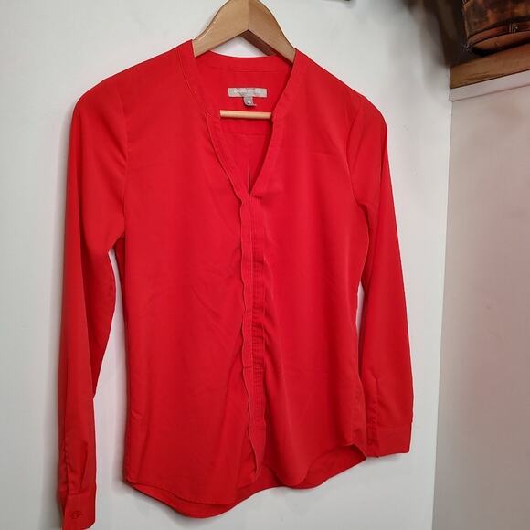 Banana Republic Factory Long Sleeve Split Neck Pop Over Blouse in Orange Size XS - Picture 1 of 9